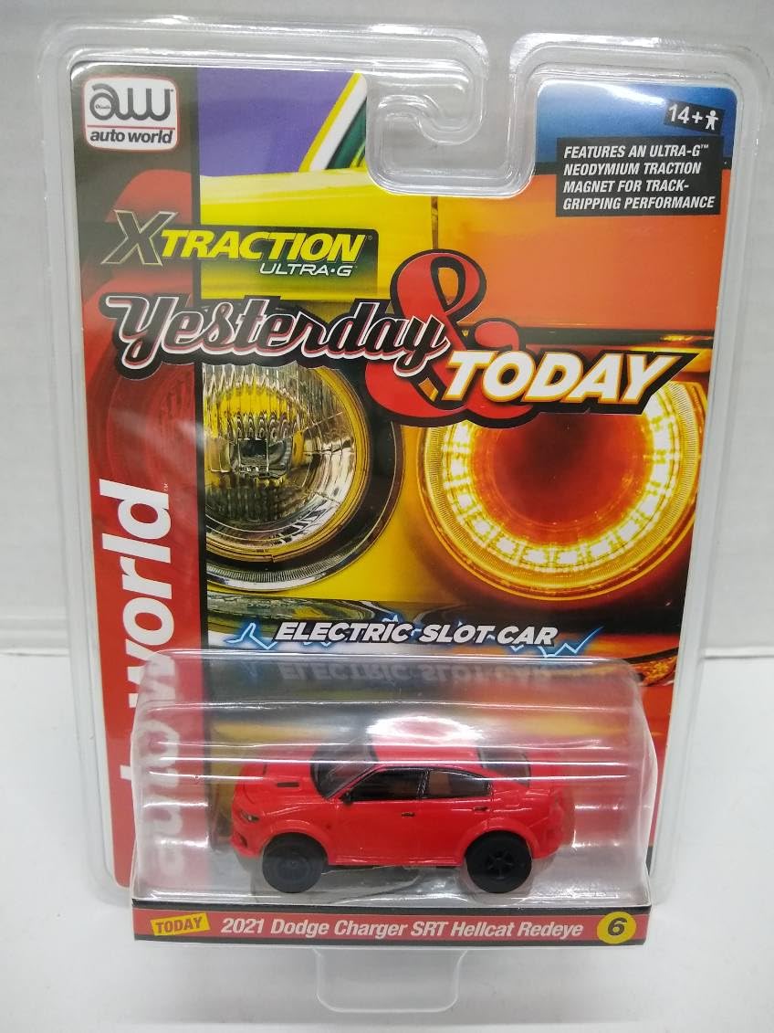 Auto World SC400-6A Yesterday & Today Series 2021 Charger SRT Hellcat Redeye HO Scale Electric Slot Car - Red