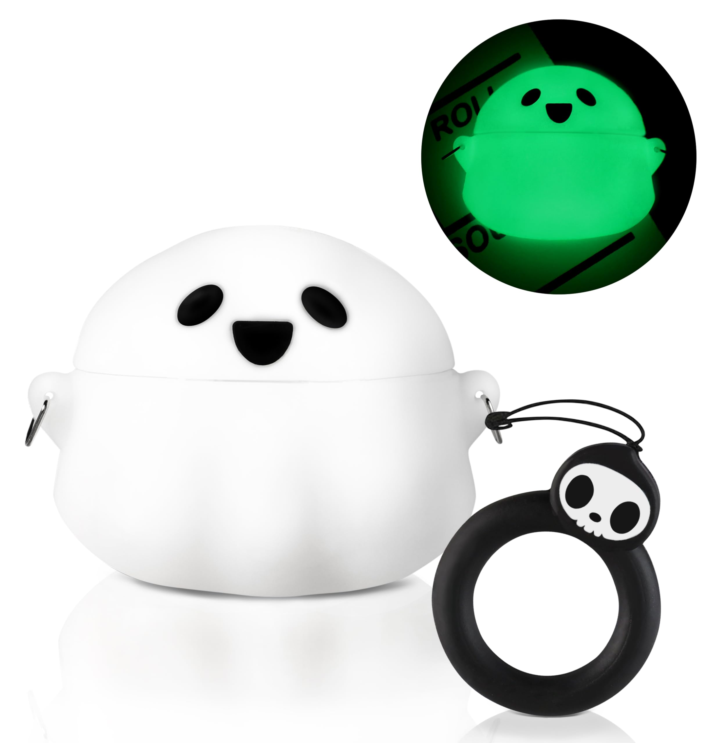 Boaretiu for Airpods 4th Case - Luminous Cute Kawaii Ghost with Keychain for AirPods 4th Generation Case (2024) Funny 3D Soft Silicone Fun Cool for