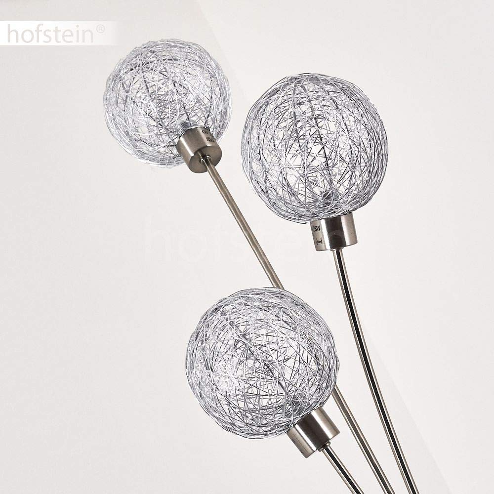 Stehlampe Bernado stufenlos dimmbar, Stehleuchte Nickel-matt/Silberfarben, 3-flammig, G9, mit 3 Drahtkugeln, Bogenlampe für Wohnzimmer, Schlafzimmer, Flur, mit Fußschalter am Kabel, ohne Leuchtmittel