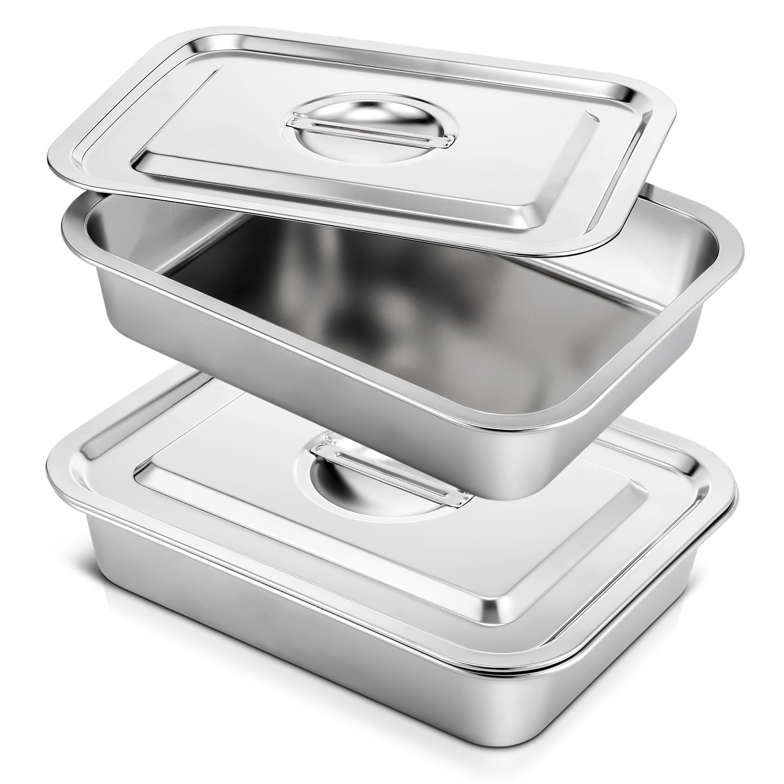 Stainless Steel Baking Pans with Lids - 2 Set -1