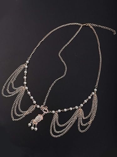 Miniatura 4 de Chargances Cadena para la cabeza de mujer con diamantes de imitación de cristal dorado para novia, accesorio para el cabello de boda, disfraz indio,
