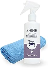 SHIELD Super Hydrophilic Coating for Cars, Glass-based Spray with Cloth, Genuine Hydrophilic Body, Windshield, Side Mirror, Compatible with Dark Cars, Motorcycle, Bicycle, Easy Application, Gloss
