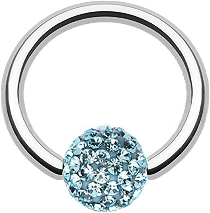 One Stainless Steel Captive Bead Ring: 14g 7/16", Tiffany Gem Bead: 6mm, Aqua (SOLD INDIVIDUALLY. ORDER TWO FOR A PAIR.)