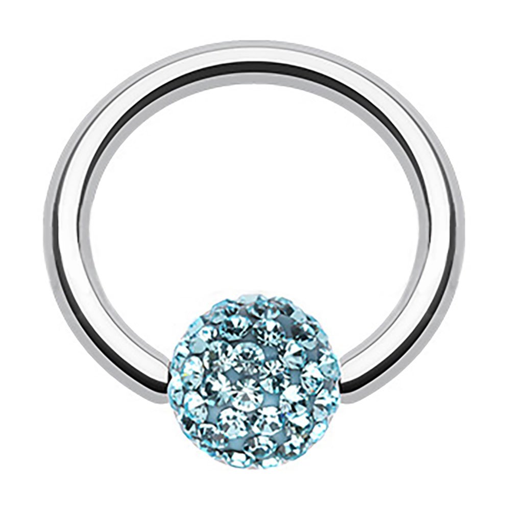 One Stainless Steel Captive Bead Ring: 14g 7/16", Tiffany Gem Bead: 6mm, Aqua (SOLD INDIVIDUALLY. ORDER TWO FOR A PAIR.)