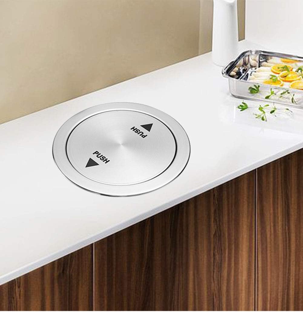 Trash can Trash Bin Built-in Balance Flap Cover Lid, Countertop Stainless Steel Trash Grommet Recessed Trash Can Lid,Silver