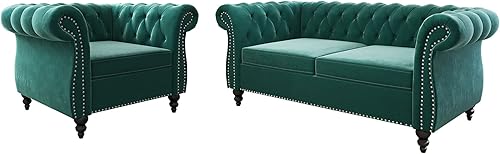 Miniatura 53 de QHITTY Juego de 2 piezas para sala de estar, Sofá Seccional Chesterfield Silla Contemporáneo Tapizado de Terciopelo Loveseat Juego de Sofás para