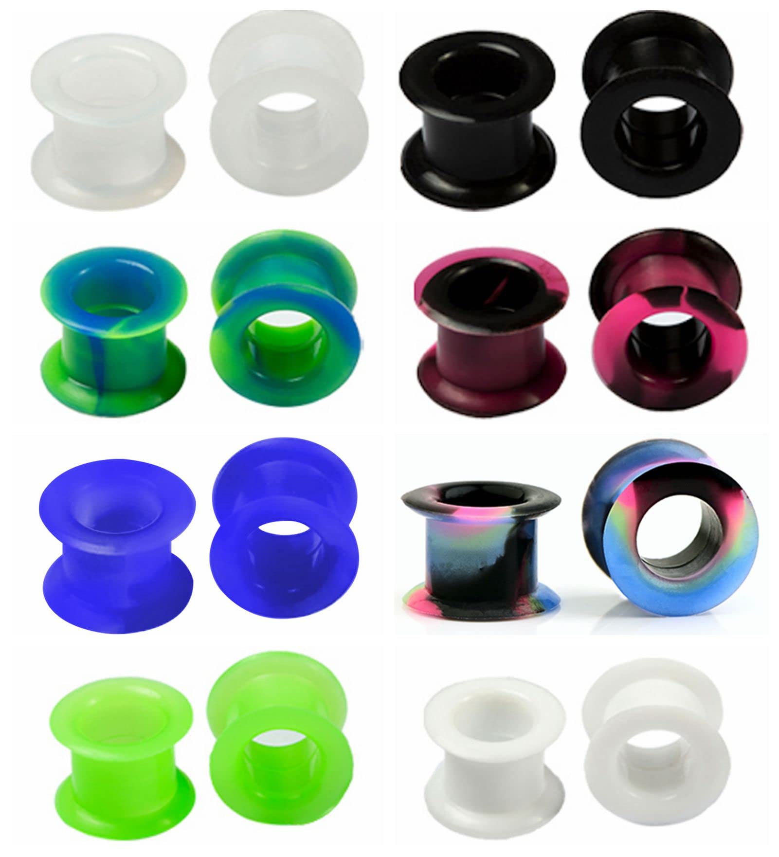WYR 12/16/20/24/32pcs Ear-Tunnels Plugs Expander Piercing-Kit Set : Double Flare Hollow Hard Silicone Ear Gauges Ear Expander Stretcher Body Piercing