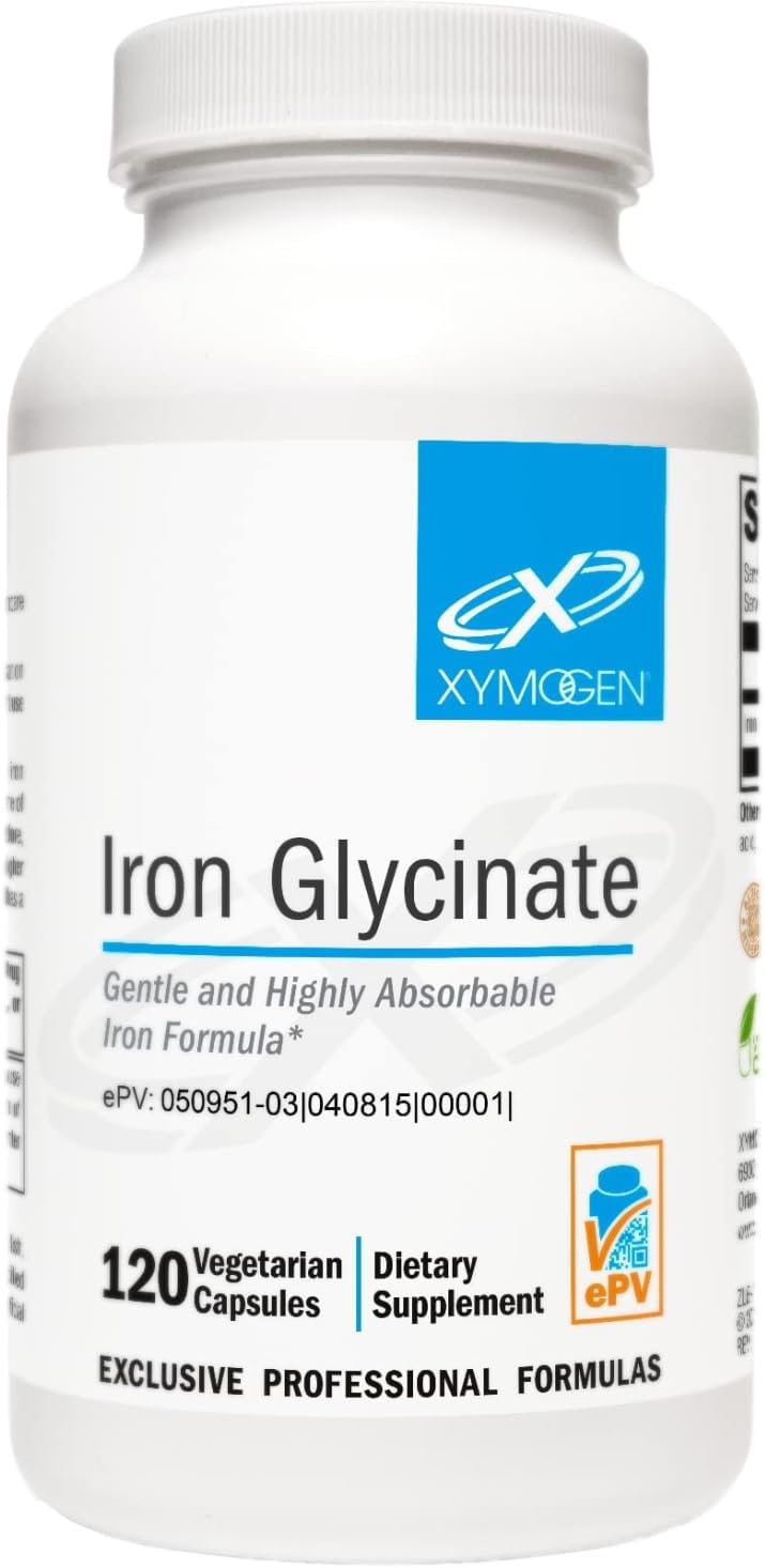 XYMOGEN Iron Glycinate Supplement – Patented Iron BisGlycinate Vitamin – Designed for High Absorption – Supports Hemoglobin & Ferritin Levels – Gentle on Digestion (120 Capsules)