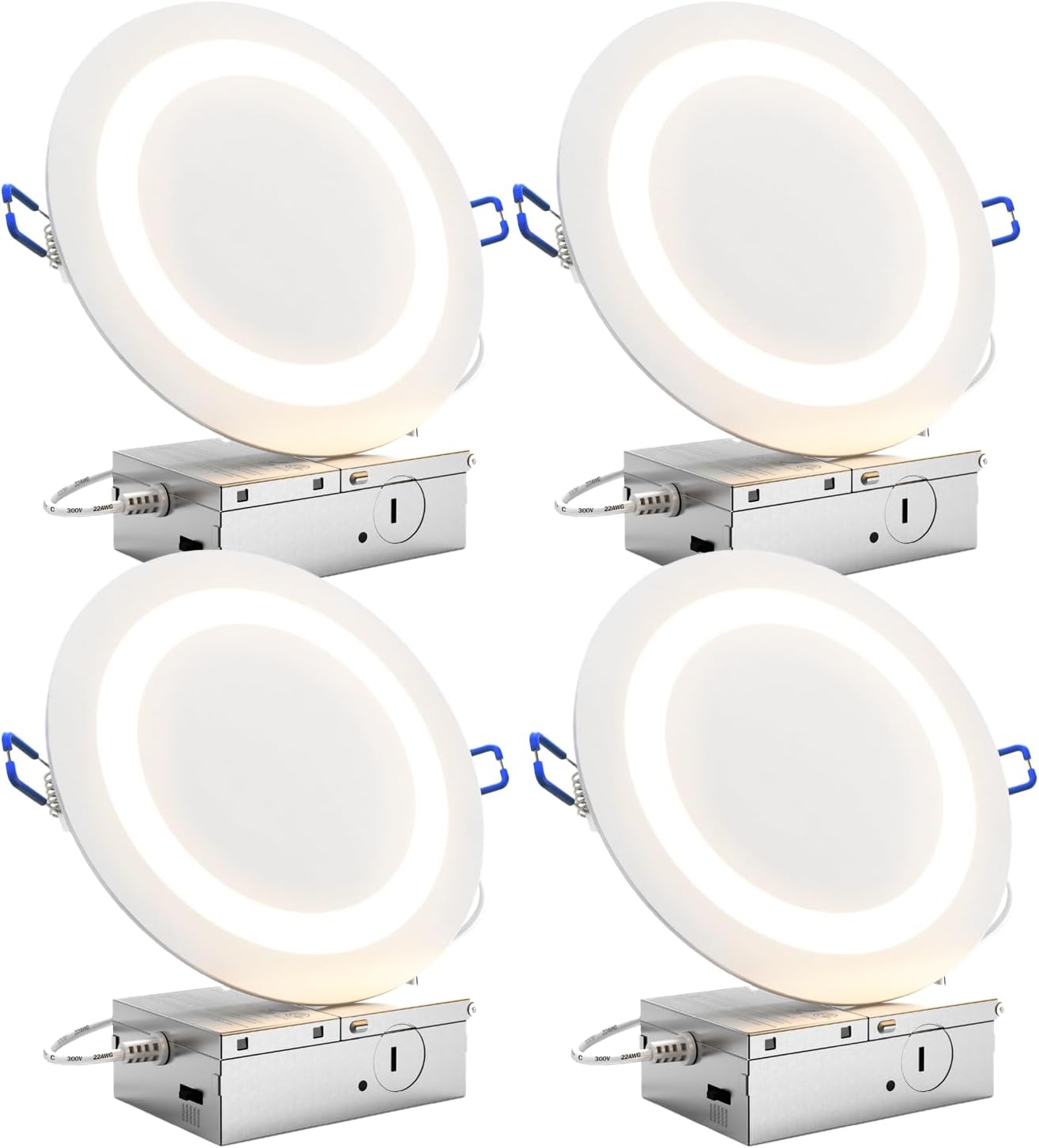 Sunco 6 Inch LED Slim Ultra Thin Canless Lights, Ceiling Recessed Lighting with Metal Junction Box, 900 LM, Selectable CCT 2700K/3000K/4000K/5000K/6000K, 14W, Dimmable ETL 4 Pack.