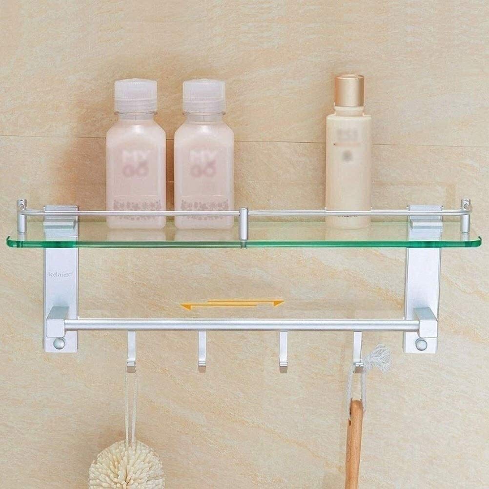 Estante De Vidrio para Baño, Estante De Aluminio para Baño, Estante De Pared con Perforación para Ducha, Cesta De Almacenamiento(Linked-45Cm)
