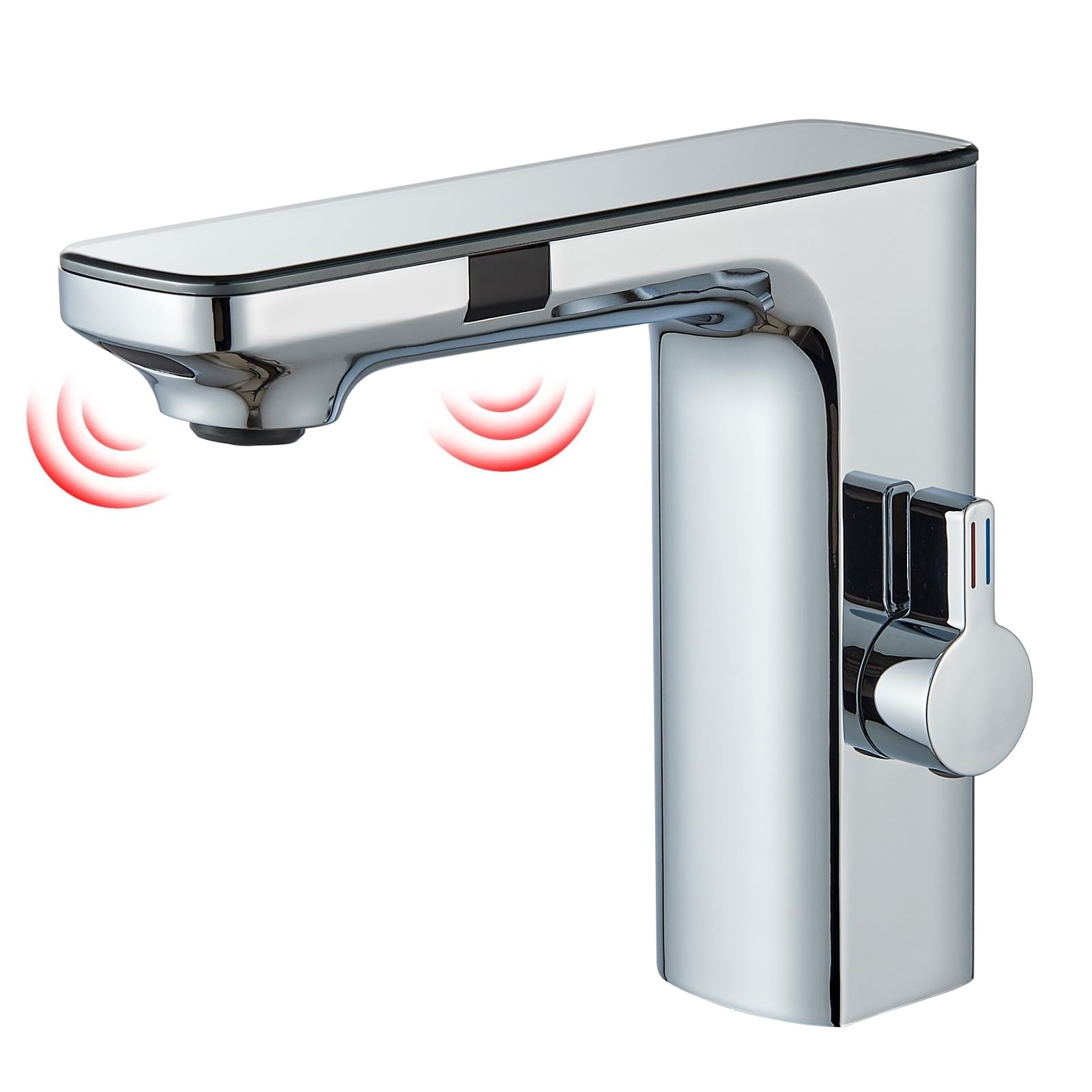 Robinet Automatique Sans Contact pour Salle de Bain en Laiton Alimenté par Piles Activé par le Mouvement Mains Libres avec Boîtier de Contrôle Chrome