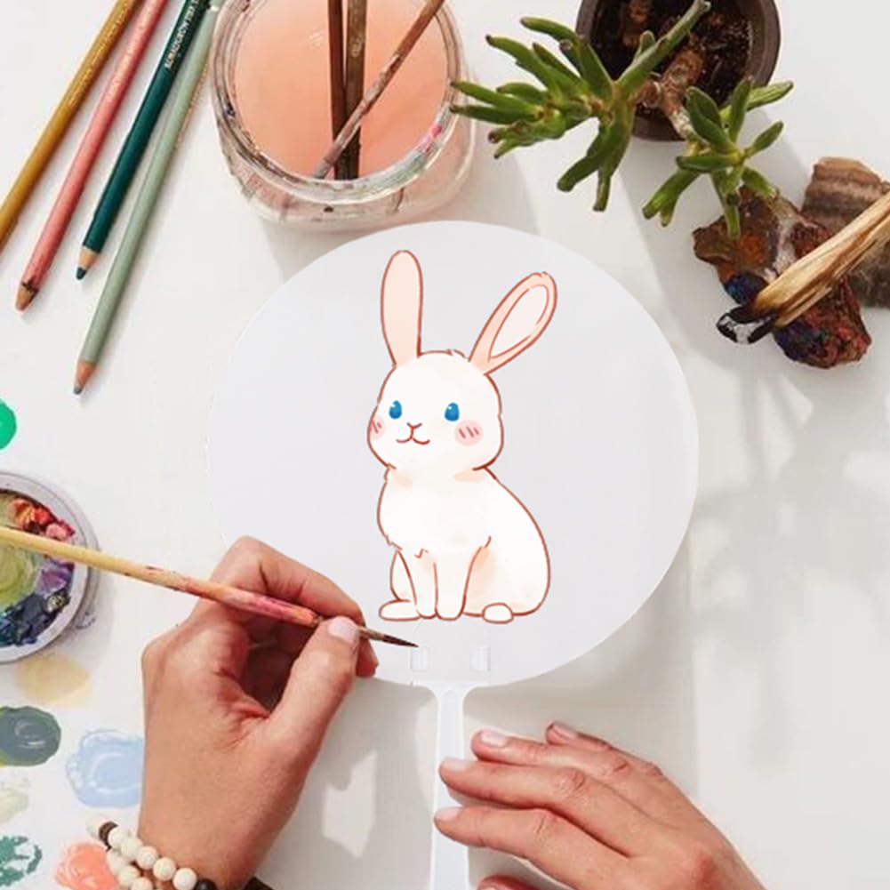 SOFPLATE 30Pcs Round Hand Fan Blank Paper Fans Bulk Flat White Cardstock Unfinished Handheld with Plastic Handle DIY Painting Crafting for Church Party Graduation Wedding Celebration Summer Decor - Image 4