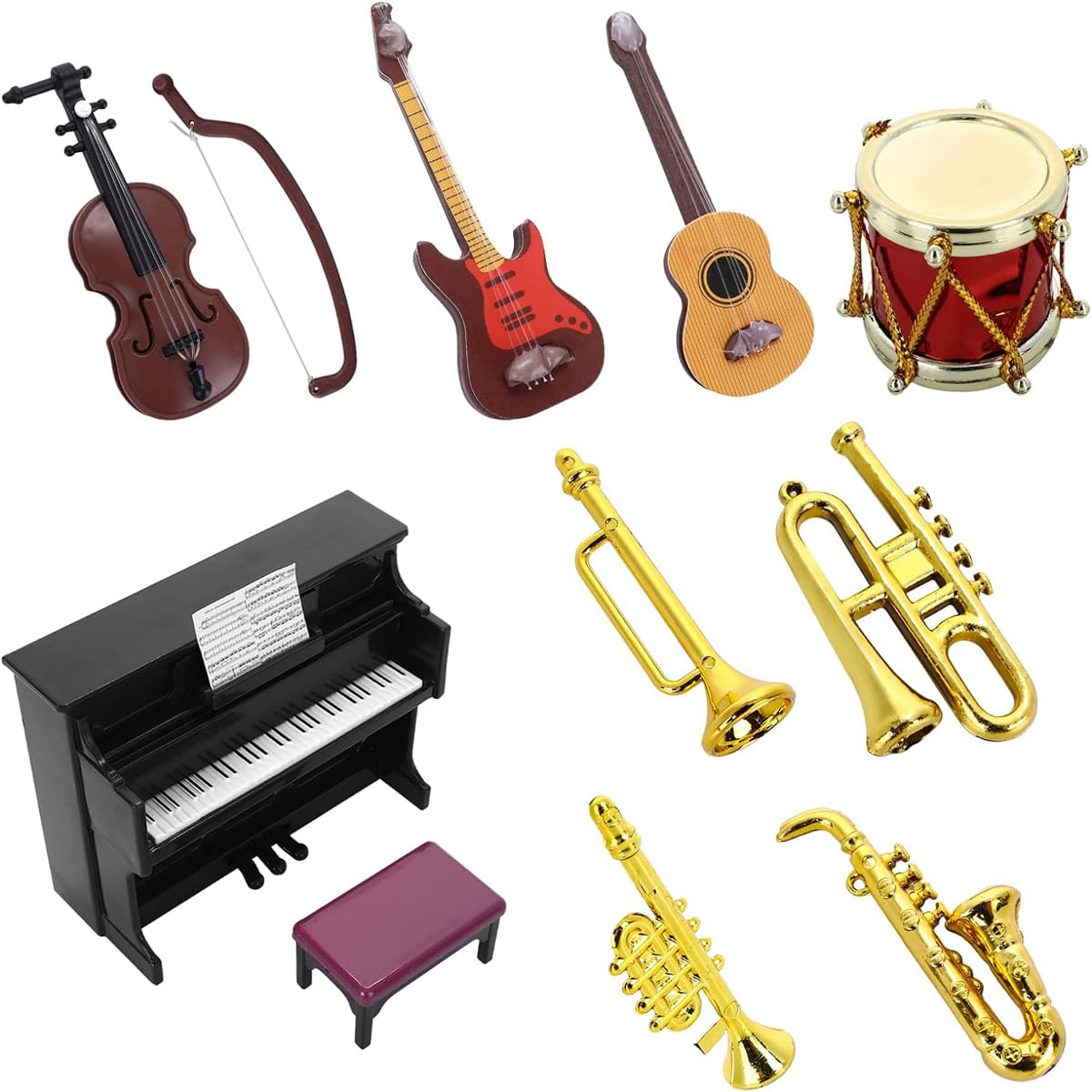Sarini 11Pcs Dollhouse Miniature Musical Instruments,Dollhouse Mini Musical Instrument Model,1:12 Piano Violin Electric Accessories for Dollhouse Mini Music Room