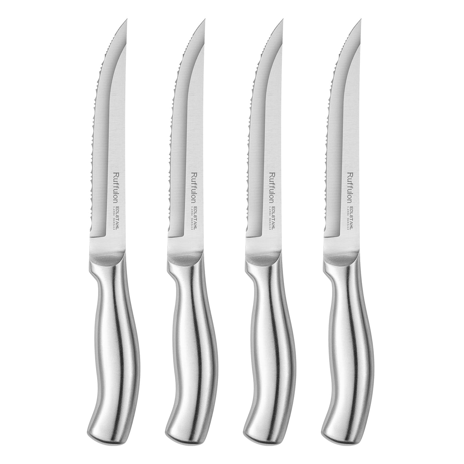 Ruffulon Steak Knives,Steak Knives Set of 4,Ultra Sharp Serrated Kitchen Knives with Ergonomic Handle,Stainless Steel Steak Knife Set,Multipurpose Dinner Knives,Dishwasher Safe,Rust-Proof
