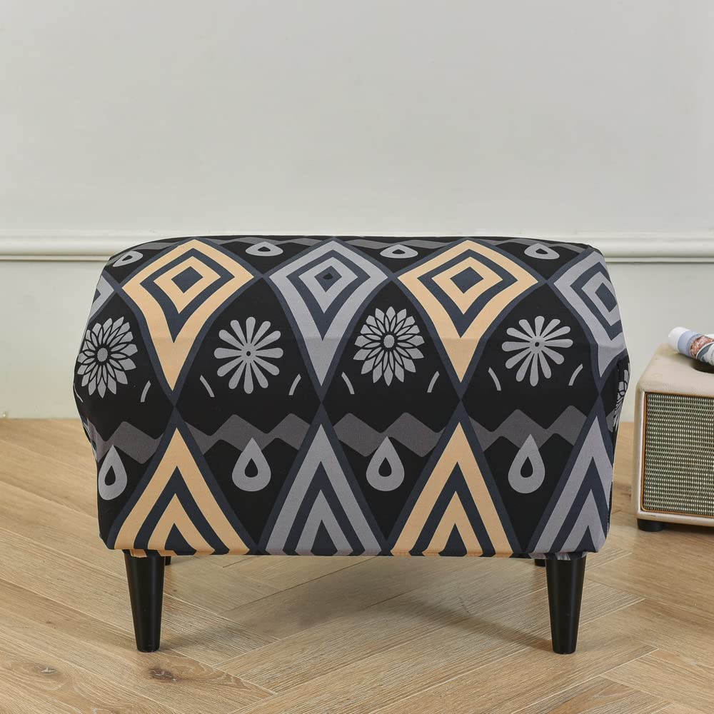 Tebeu88 Style 14 Stretch Footstool Slipcover, Stool Protector Cover With Elastic Bottom, Dustproof Removable Washable Footrest Pouffe Covers (Style 14)
