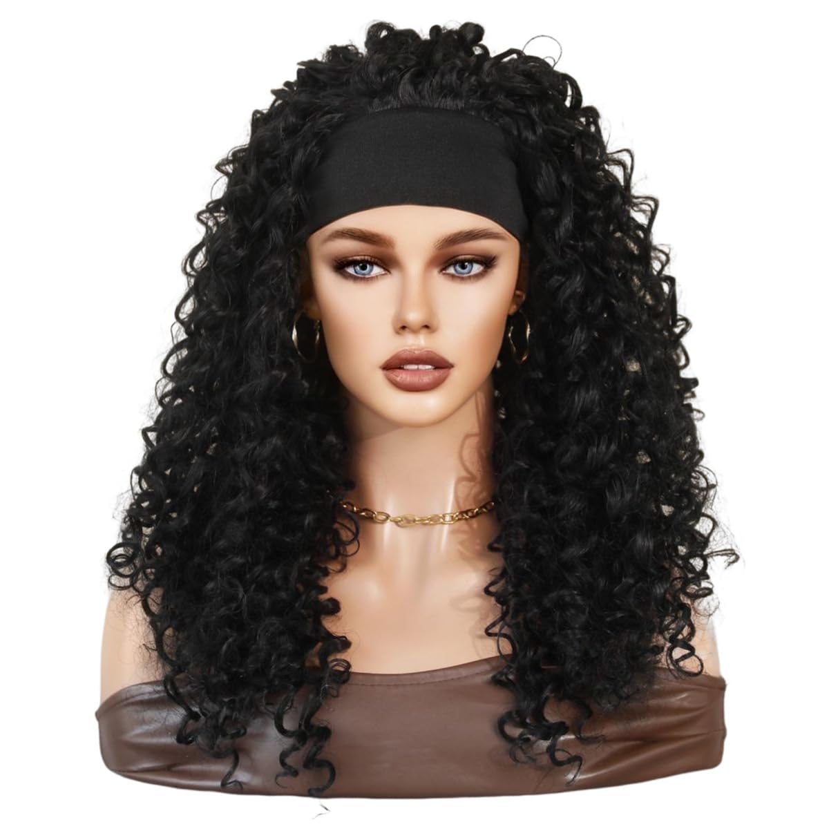 DAWANQU Long Black Loose Deep Wavy Wig for Women Synthetic