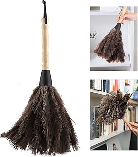 Ostrich Feather Dusters, Non-electrostatic Dusters Killer Eco-Friendly Reusable Fluffy Natural Feather Duster with Wood Handle for Cleaning Supplies Washable Keyboard Home Blinds Car Office