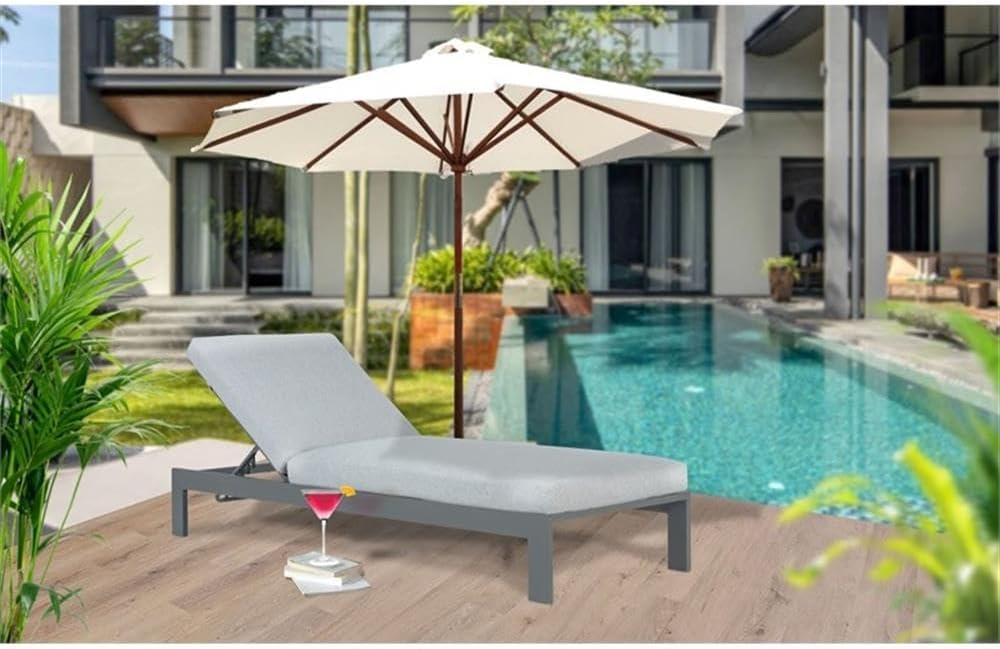 Pemberly Row Outdoor Chaise Lounge, Aluminum Metal Frame, Gray Cushions, Weather-Resistant, Lightweight Modern Design, Comfortable Patio Lounger for Backyard or Poolside Relaxation