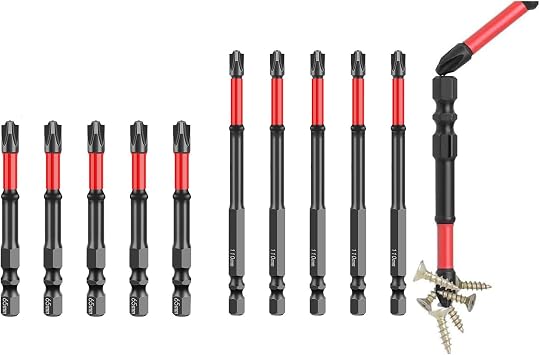 HUHAO 10PCS FPH2 Impact Screwdriver Bit Set - S2 Steel 65mm & 110mm Slotted Heads 1/4 Inch Hex Shank, CNC Machined Tips with Magnetism, Cross Slot Screw Driver Drill Bits Used Electricians