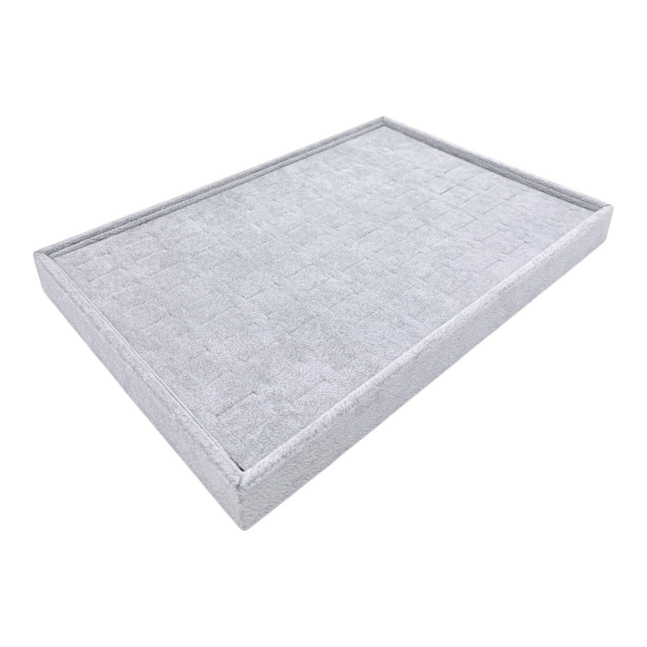 Shoplines Supplies Grey Velvet 100 Grid Jewellery Organiser Tray Insert 35x24x3cm, Ring & Earring Storage Display for Drawers, Retail Counters & Showcases