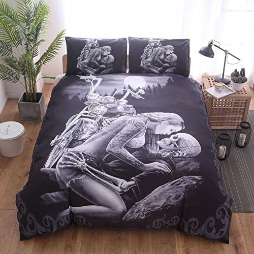 Profession 3D Skull Bedding Sets,Dead Smile with Terror Face, Luxury Polyester Soft Duvet Cover Set No Comforter for Couple Gothic Bed Set 3pcs-King …