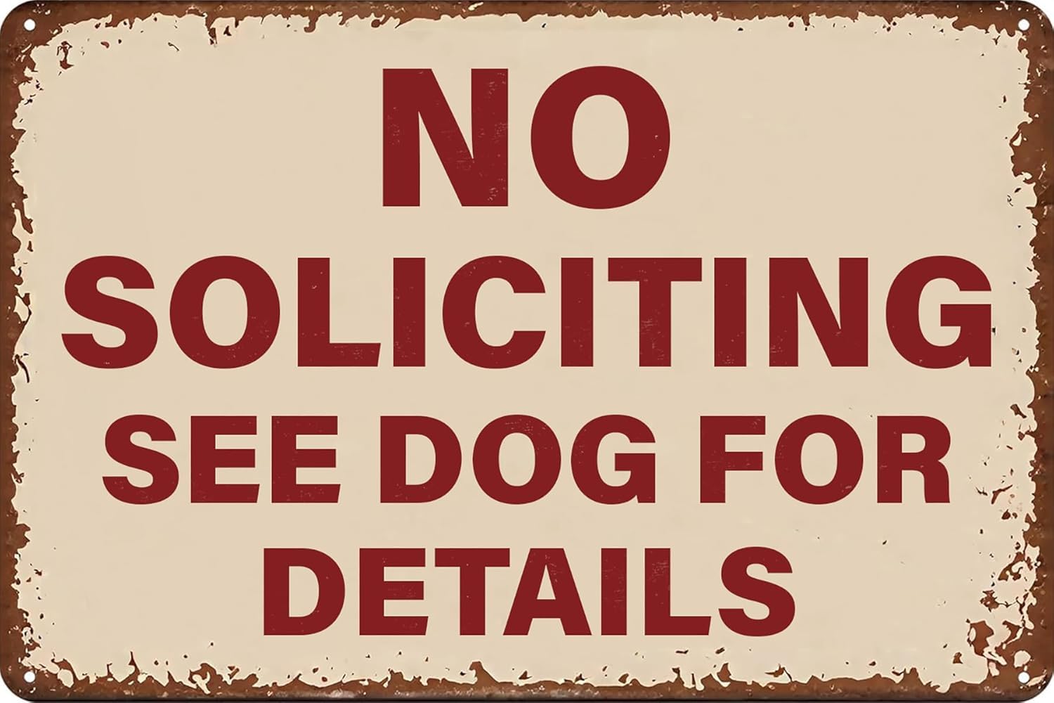 SMAZDFXX Funny Warning Notice Vintage Metal Tin Signs No Soliciting See Dog for Details Poster for Home Office Bedroom Garden Garage Bar Cafe Pub Dog Lovers Wall Decor 5.5"x8"