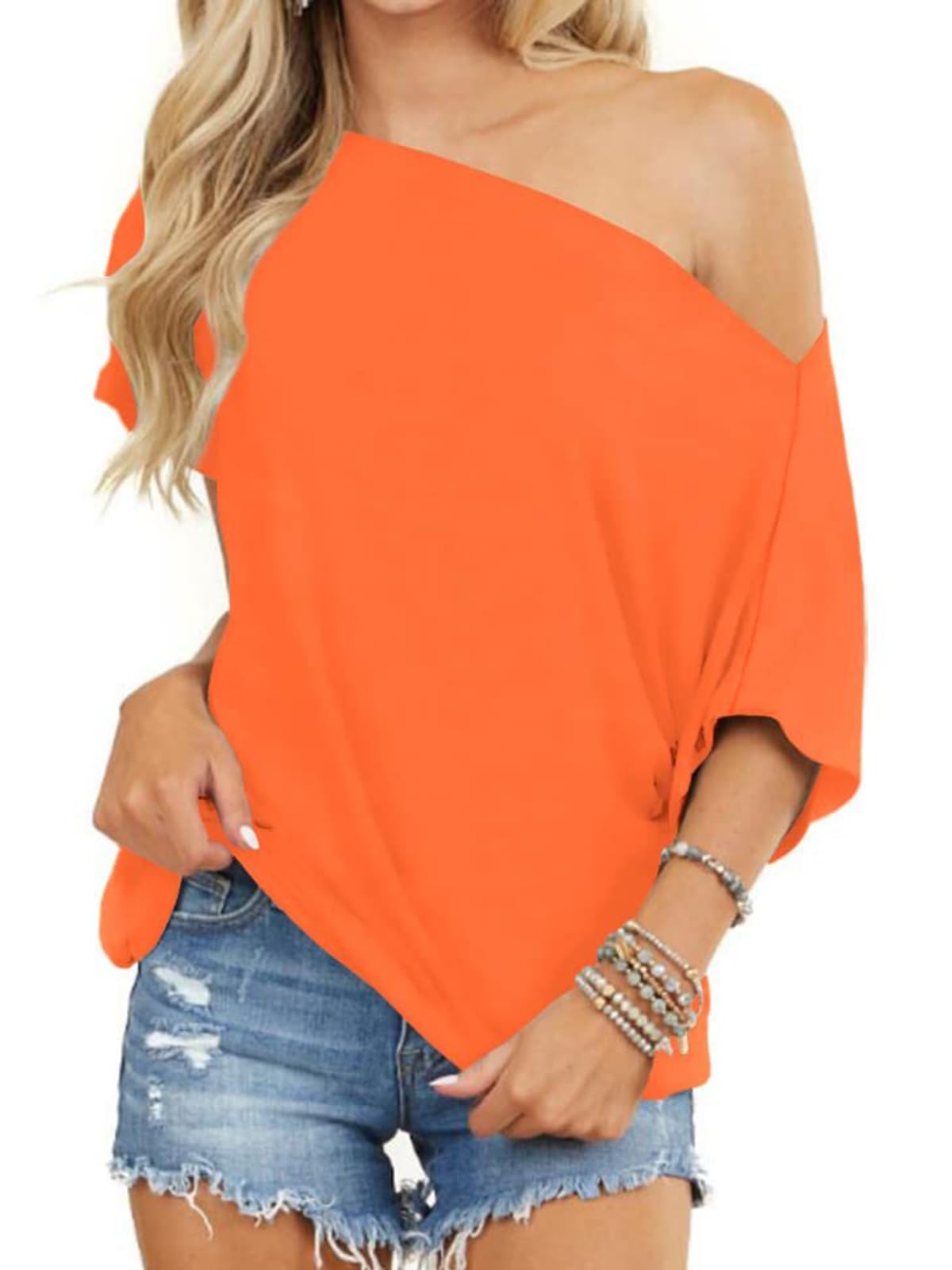 Eniloyal Off The Shoulder Tops for Women Short Sleeve T Shirts Casual Loose Batwing Summer Tops Oversized Tshirt Blouse Tunic