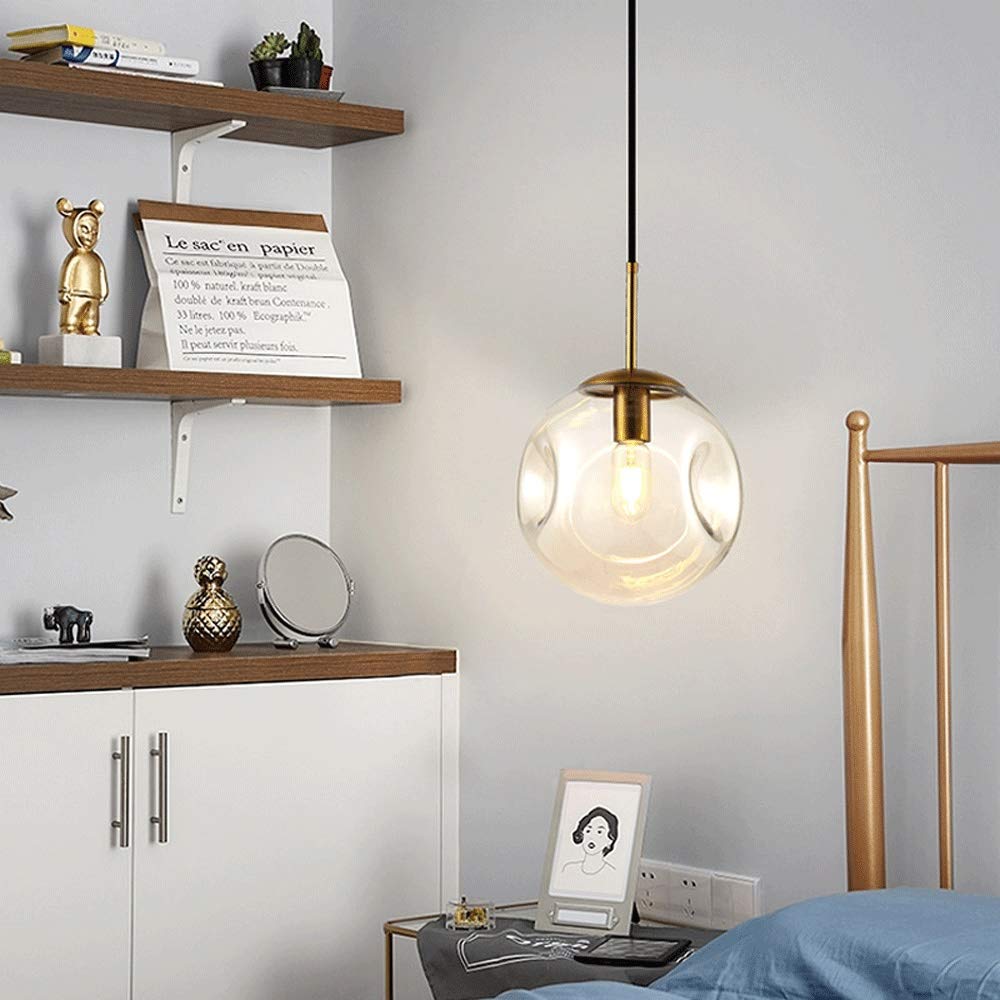 SXECAEPS Modern creative chandelier Modern Minimalist Bedroom Bedside Corridor Ceiling Lamp for Living Room Stair Creative Pendant Light Restaurant 20cm Glass Ball (Color : B)