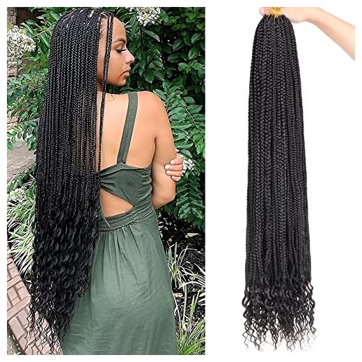Xtrend 8 Packs 34 Inch Box Braids Crochet Hair Pre-looped 3X Goddess Braids Hair Extensions Curly Ends Synthetic Boho Jumbo Box Braiding Hair for Women (12Strands/pack 1B#)