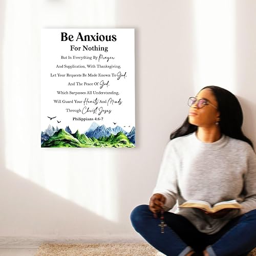 Miniatura 5 de OTINGQD Filipenses 46-7 Be Anxious for Nothing - Arte de pared, decoración de pared inspiradora cristiana, versículo bíblico religioso, arte de