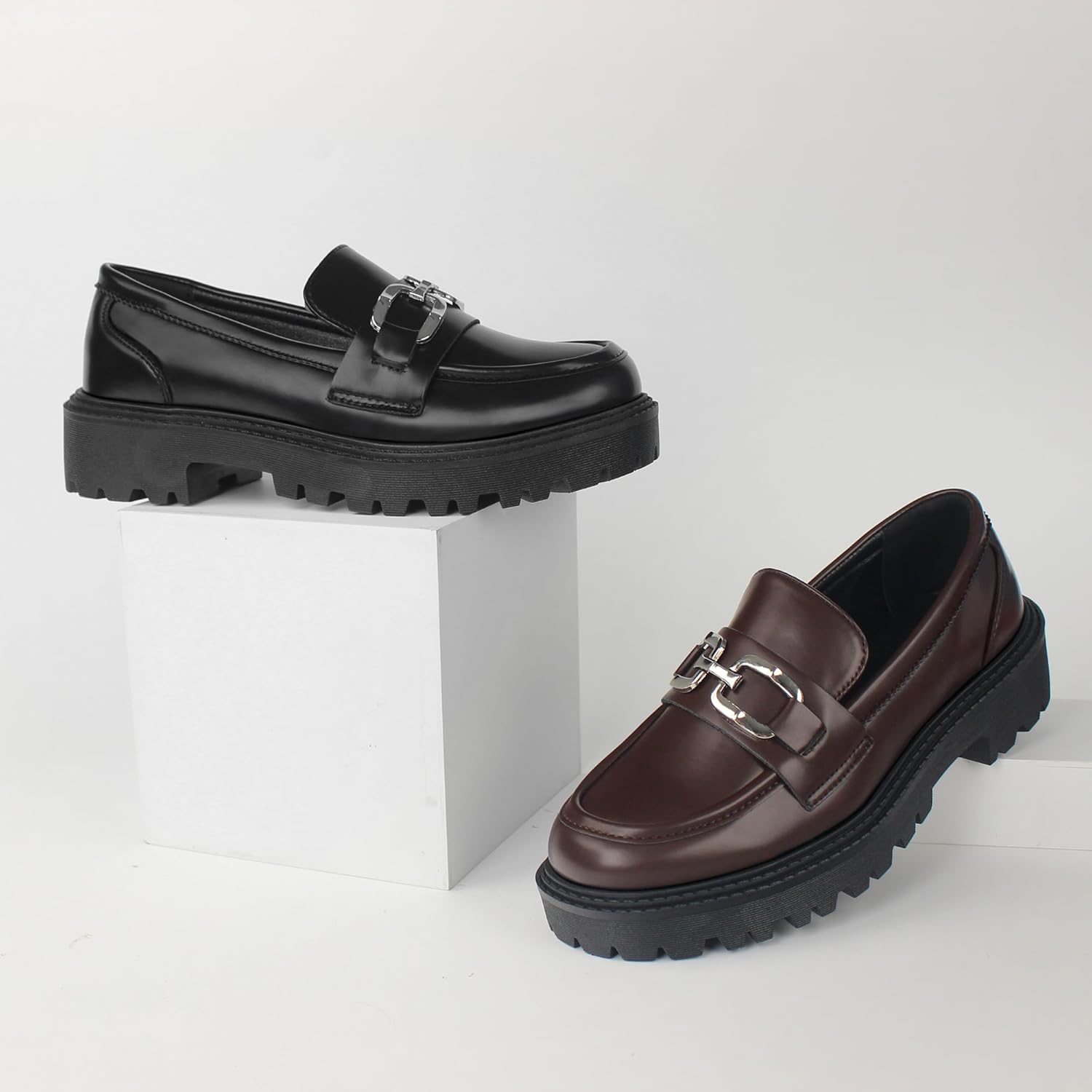 Women's Loafers Fashion Comfortable Platform Chunky Slip On Casual Shoes Round Toe Padded Business Dress Shoe - Image 6