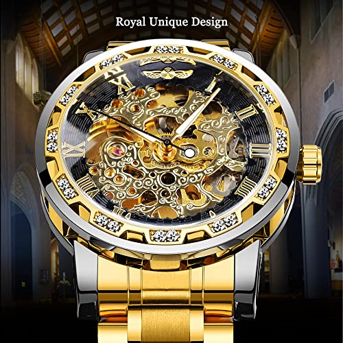 Buy Winner Retro Manual Mechanical Skeleton Watch with Diamond and Carving Flower Craft Men