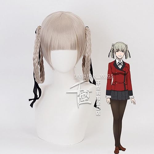 Miniatura 3 de SYIBOO Anime Kakegurui Kirari Momobami 35cm Short Wigs Gray Braids Styled Clip on Cosplay Wig+ Wig Cap