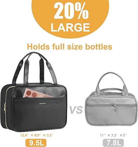 Miniatura 5 de BECOJADDE Neceser de viaje con compartimento desmontable de 9.5 L, bolsa de maquillaje de cuero para mujer, bolsa de cosméticos de viaje, 9.5L negro