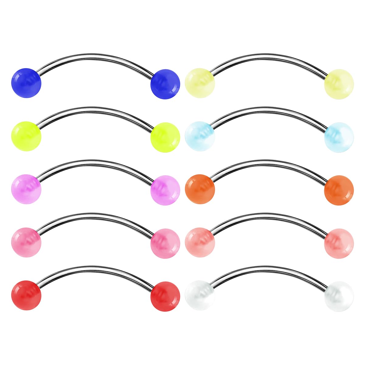 Luxe Modz Snake eye Tongue rings Piercing Jewelry Glow In the dark 10 Piece Value Pack Surgical Steel Long shaft 16 Gauge 14mm NO DUPLICATES