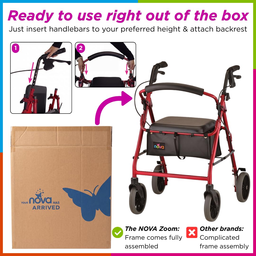 Amazon.com: NOVA Zoom 24 Rollator Walker for Seniors, Rolling