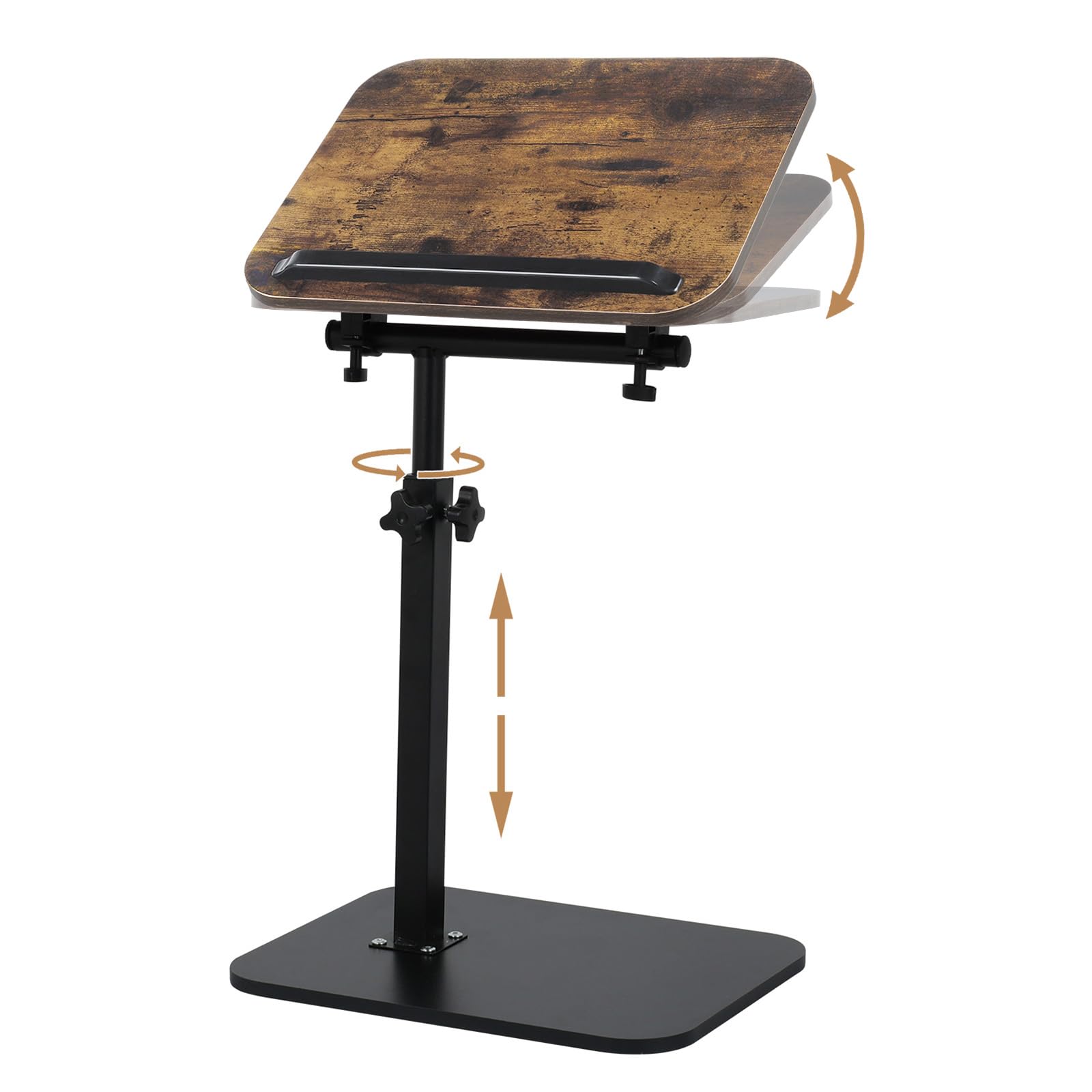comfoyar Beistelltisch C-Form, Beistelltisch Couch Höhenverstellbar(45-80cm) 360°Drehbarer 180°Kippen für Sofa Bett, Holz Kaffeetisch Laptop Ständer mit Lattenrost für Wohnzimmer Klein Räume, Schwarz