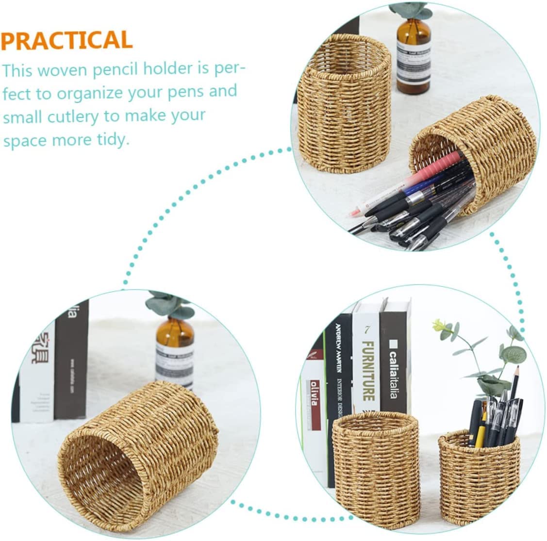 Porte-stylo Pot à crayons Fournitures de bureau Organisateur de stockage Conteneur 4pcs Porte-stylo Rond Bureau Table Pot Art Maquillage Pinceau Pot Stylo Tasse Bureau Stylo Organisateur Trousse Litté