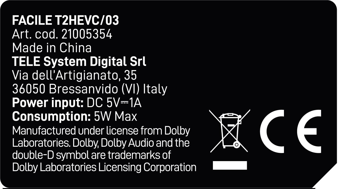 TELE System Decoder Digitale Terrestre FACILE - Tuner DVB-T2 HEVC a 10 bit, Lettore Multimediale USB, Facile Collegamento HDMI e SCART - Autoscan e LCN per Ordinare Canali in Modo Autonomo