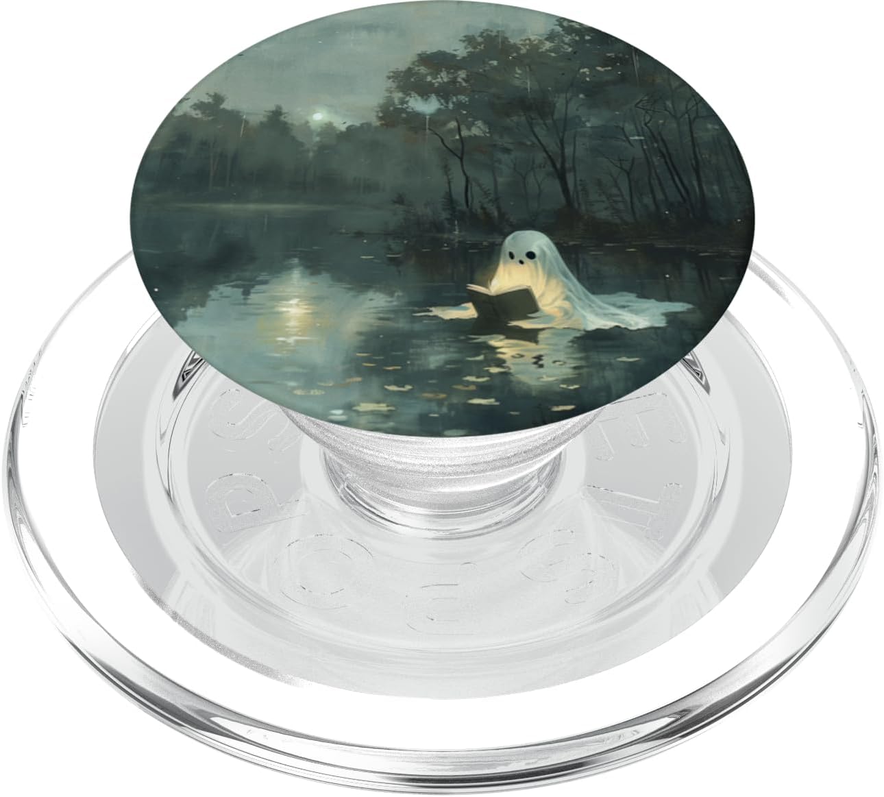 Spooky Ghost Reading In A Lake Vintage Aesthetic Green PopSockets PopGrip for MagSafe