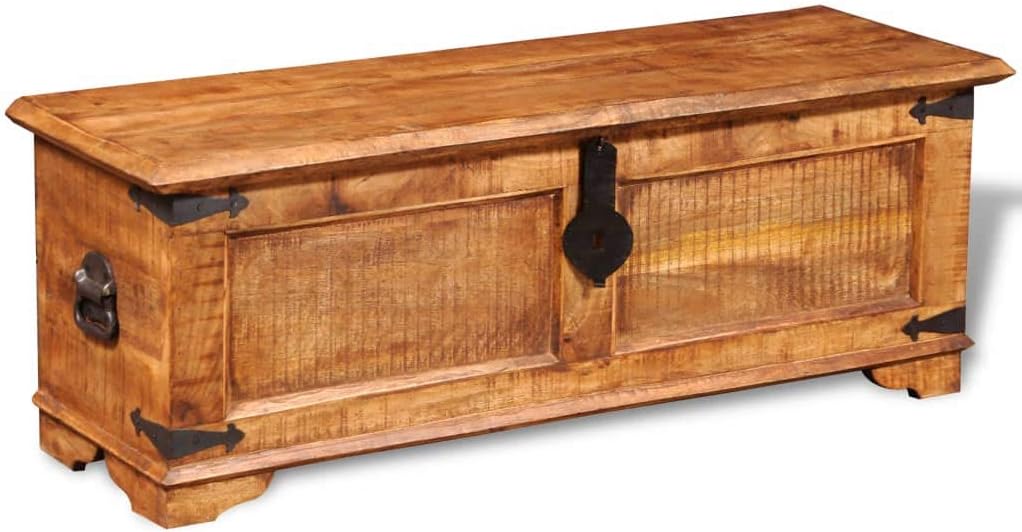 Vintage Treasure Storage Chest, Antique Handmade Storage Box Living Room Furniture Rough Mango Wood Storage Chest