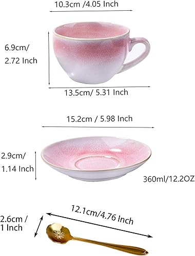 Miniatura 6 de 1 juego de tazas de café esmaltadas de alta calidad, platillos y cucharas, tazas de té y platillos de porcelana y cuchara, tazas para beber para