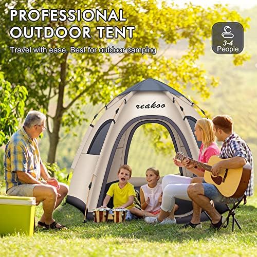Pop Up Tent, 2/3/4 Man Instant Automatic Camping Tent, Hexangular Large Waterproof Dome Tent, Anti-UV Family Camping Tent for Hiking, Camping, Garden, Festival