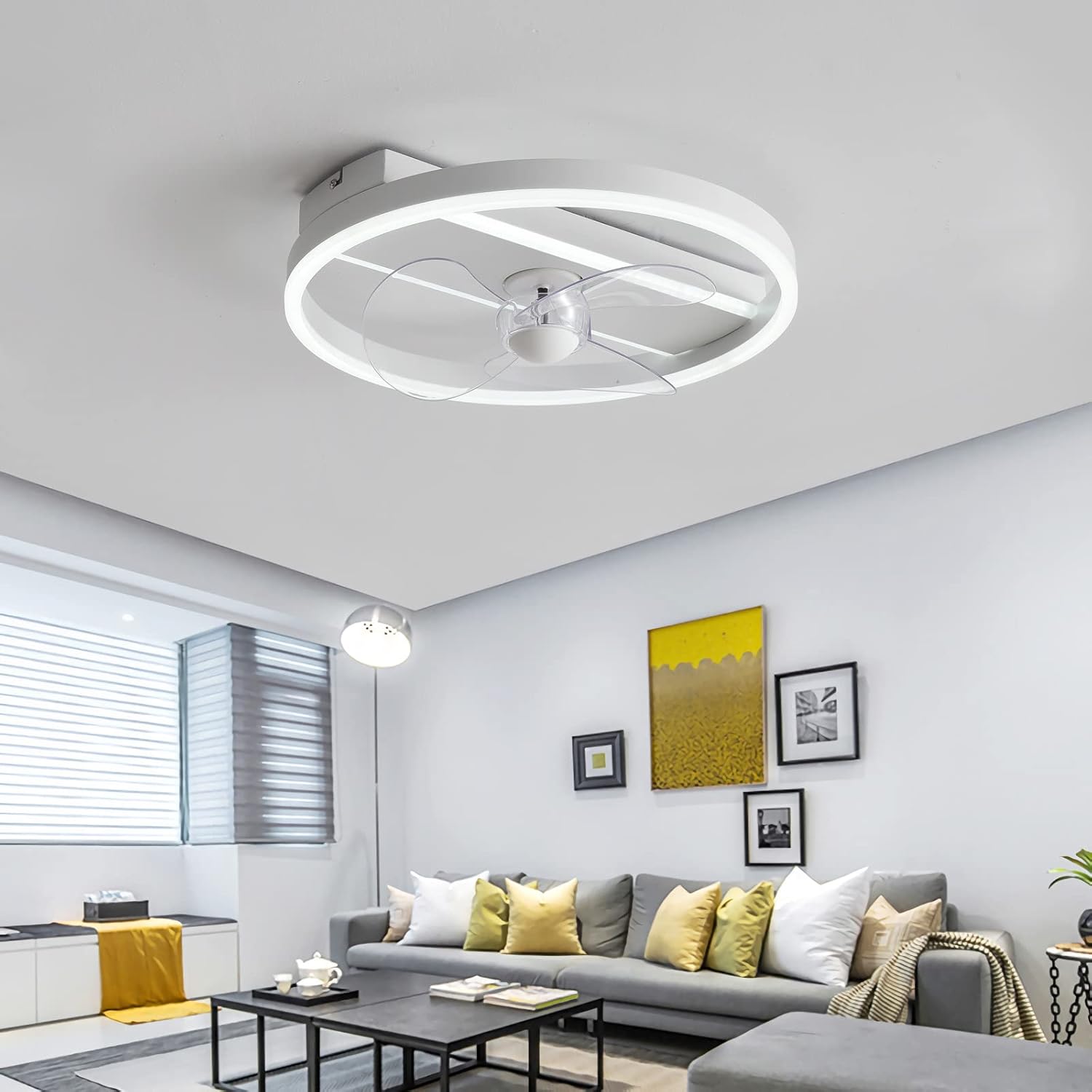 YUEGOO Ceiling Fans with Lamps,Silent Design Led Dimmable Ceiling Fan with Lighting 6 Speed Winter Summer Mode Small Chandeliers with Fan and Remote for Kitchen Bedroom/a