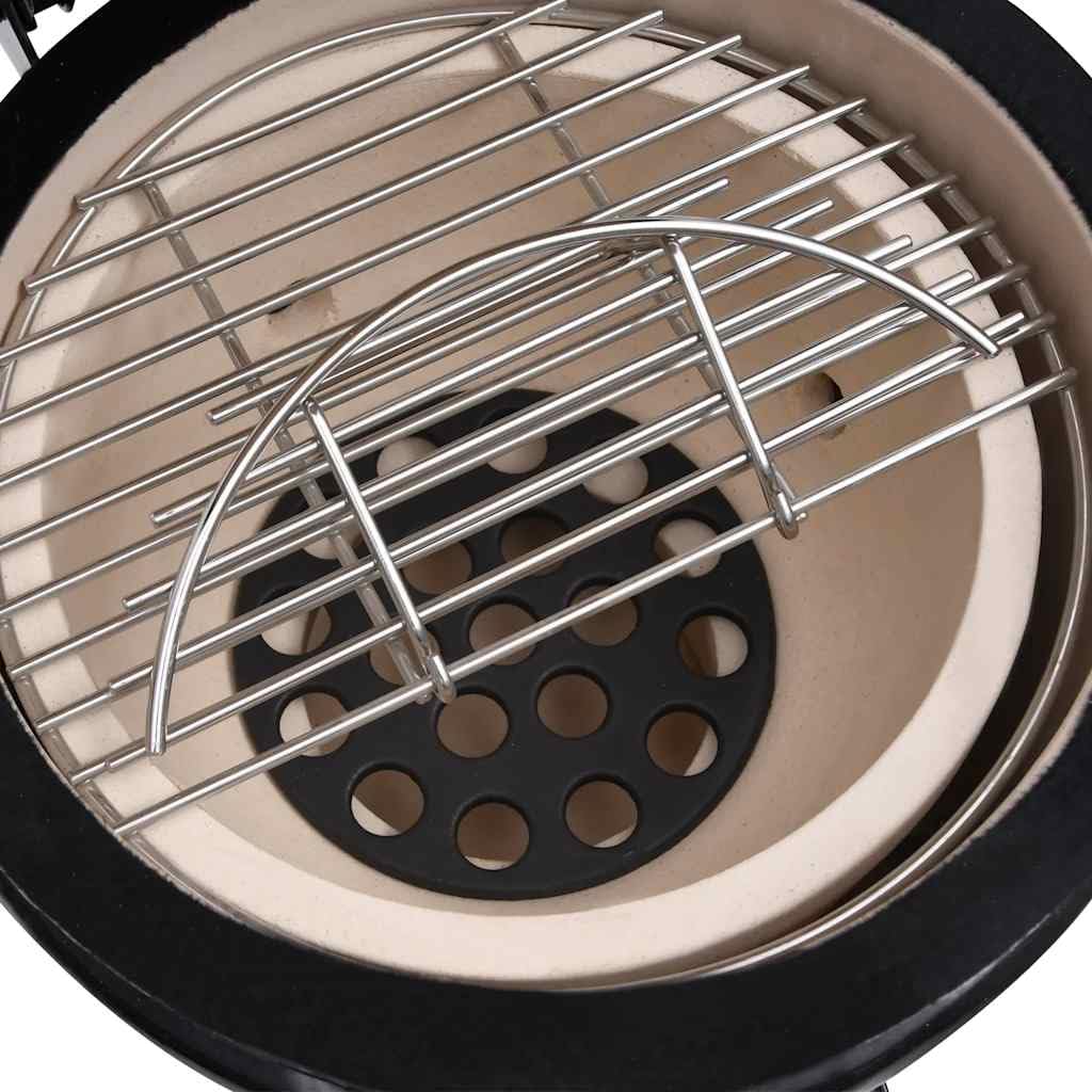 Kamado Grill 2 in 1 Smoker Ceramica, 56 cm, nero con grande griglia e robusto coperchio pieghevole per grigliare, cuocere e affumicare cibi come hamburger, pesce