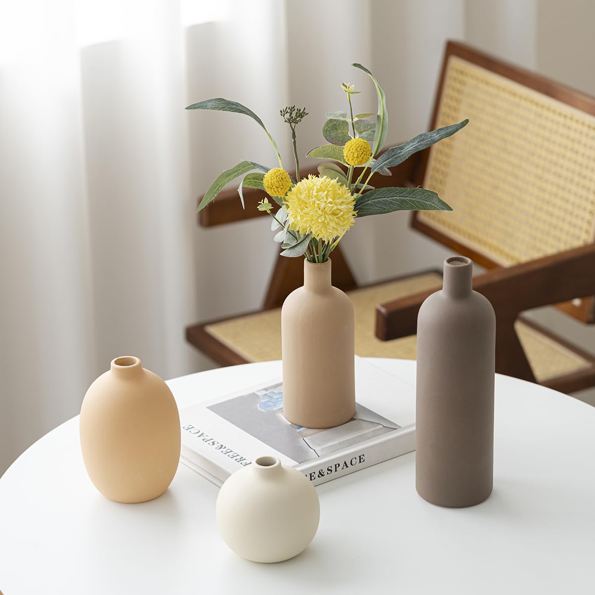 Set di 4 vasi moderni, in ceramica, colori Morandi, decorazione minimalista da tavolo, stile nordico, neutro, boho scandinavo, set da 4 pezzi