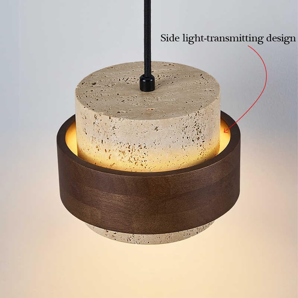 Lampadario nordico con paralume in pietra naturale in stile giapponese finitura in legno massello Lampada a sospensione a soffitto for soggiorno, sala da pranzo, camera letto, comodino, lampada a a