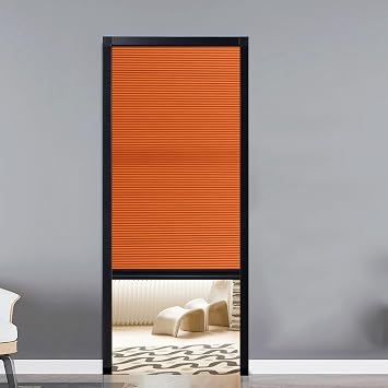 No Drill Honeycomb Folding Sliding Door Pull Down, Invisible Sliding Interior Room Divider Accordion Shade Vertical Doors for Closet/Kitchen//Bedroom/Patio, Custom Size36x80in, Orange