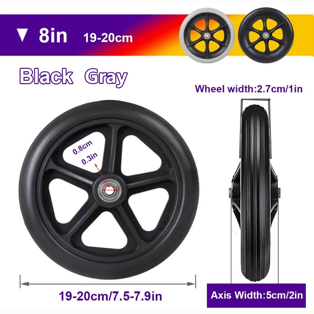 2 pz 6" 7" 8" Ruote Anteriori Ricambio Antiscivolo Pneumatico Solido Ruota del Carrello Antiscivolo Resistente all'Usura Accessori per Carrozzina Disabili(Gray,8in/19cm)