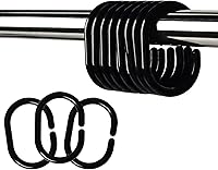 Vista 1 de Anillos de cortina de ducha de plástico de alta calidad, ganchos para cortina de ducha deslizantes en barras de ducha estándar, cierre fácil a negro